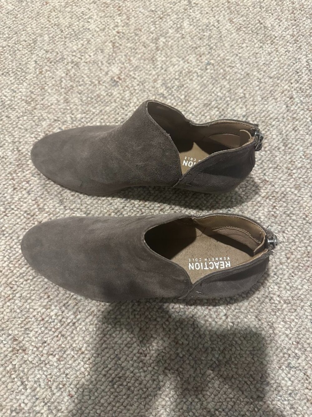 Women’s Gray Suede Heels Size 6 Back Zipper Low Heel Worn Once